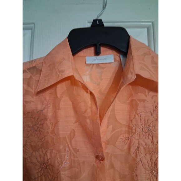 Women's JH Collectibles 3/4 Sleeve Peach Sheer Beaded Top Size S - Picture 2 of 9